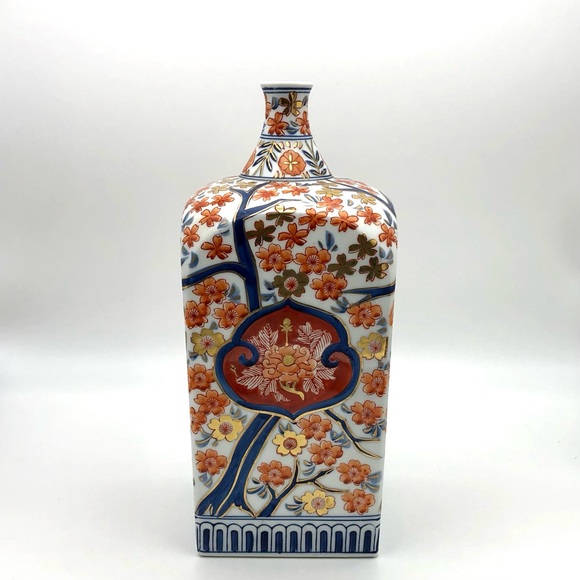 Japanese Square Porcelain Vase 11” Imari Tokkuri Vintage Sake Bottle Marked - Picture 4 of 12